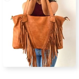 Moroccan genuine leather fringe purse